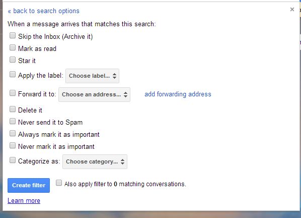 Gmail Filter Options