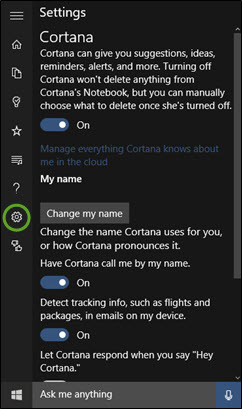 Hot PC Tips - Cortana Settings